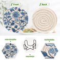 thumbnail image 4 of Yayeee 6 PCS Drink Coasters with Holder Set Woven Absorbent Round Tabletop Hot Pad, Blue Floral Pattern, 4 of 7