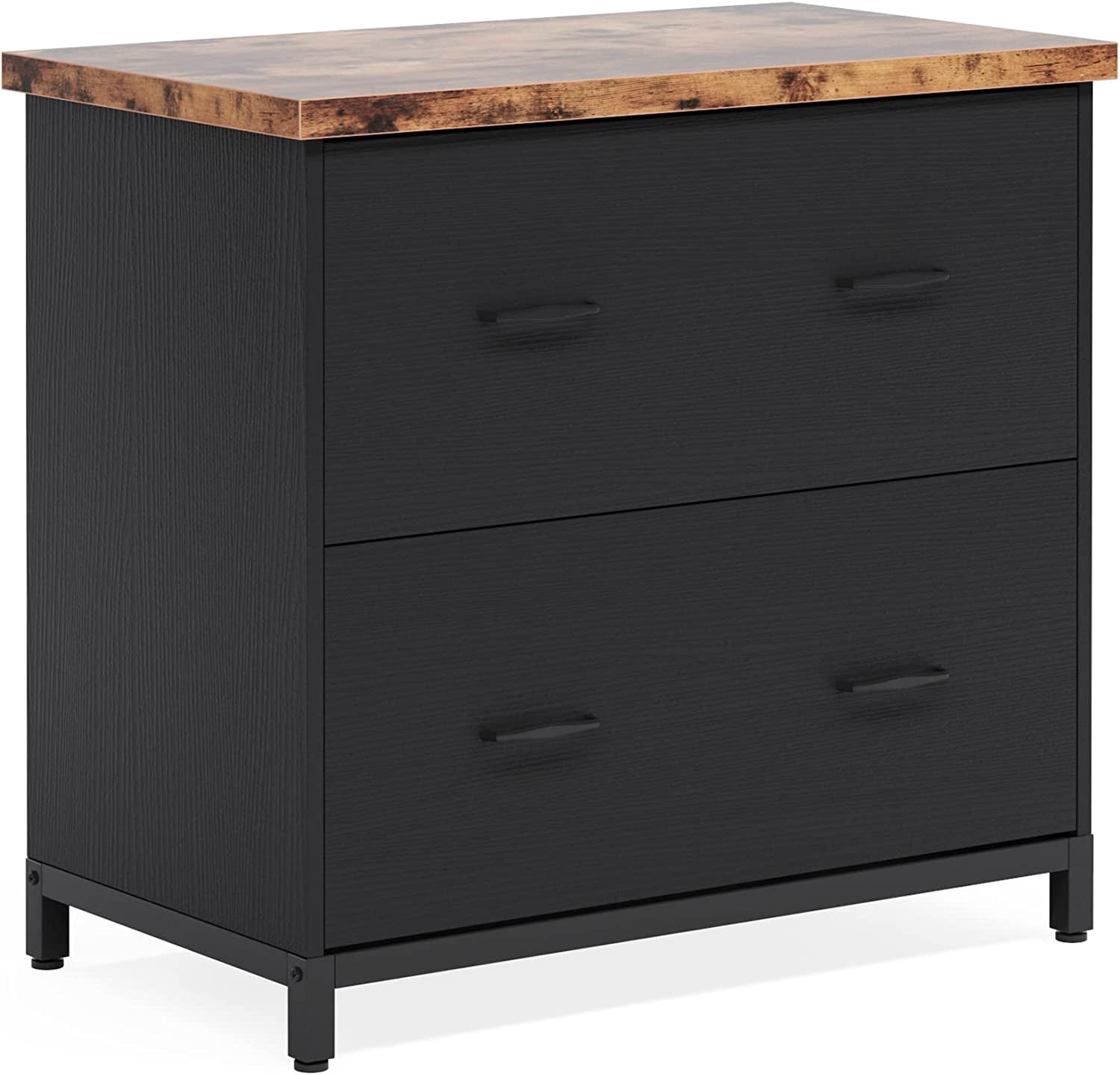 Tribesigns 2-Drawer Lateral File Cabinet 30.7"L x 16.93"W x 30.9"H, Rustic Brown and Black
