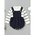 thumbnail image 2 of Toddler Baby Knit Sweater Rompers Striped Casual Fake Two Piece Warm Long Sleeve Jumpsuit, 2 of 9