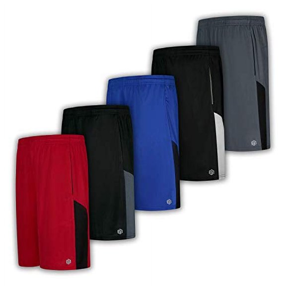 Men's Premium Moisture Wicking Active Athletic Performance Shorts with Pockets - 5 Pack