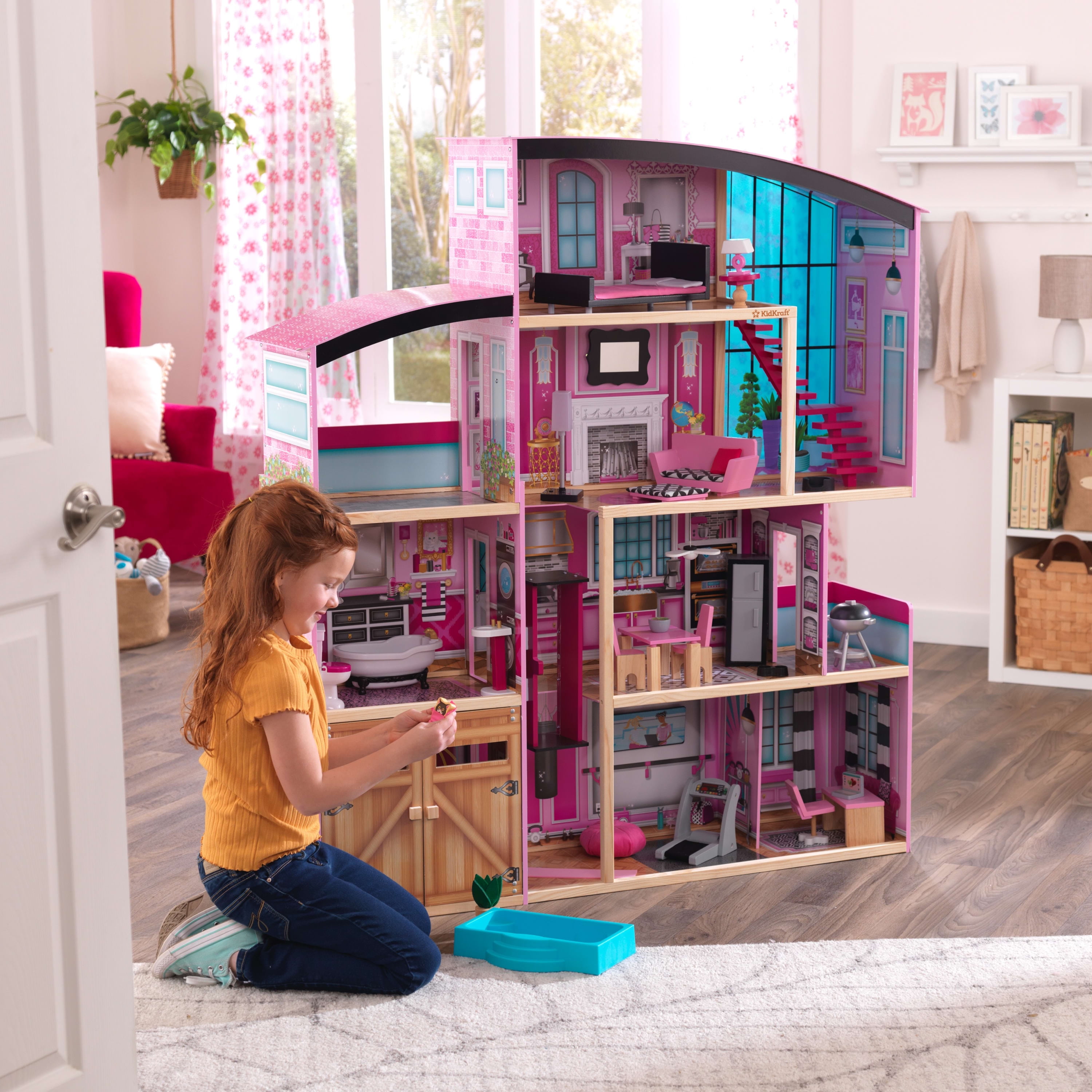 KidKraft Shimmer Mansion Dollhouse Fits 12 inch Dolls Four Story Over 5 Ft Tall 
