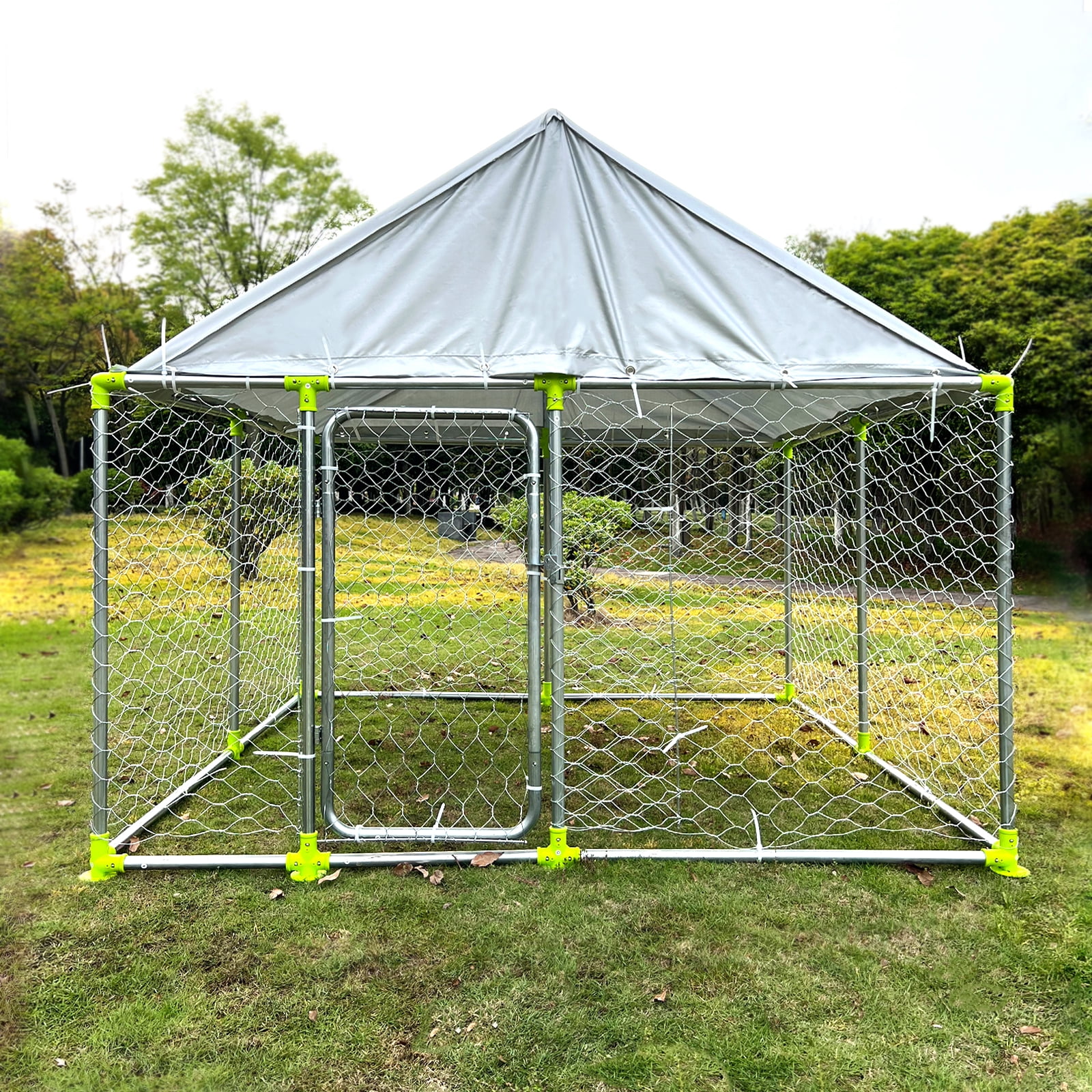 Byacgrill Outdoor Dog Enclosure Heavy Duty Dog Kennel House Mesh Dog Big Cage Pet Kennel Steel Fence with Secure Lock (90”x 90”x73")