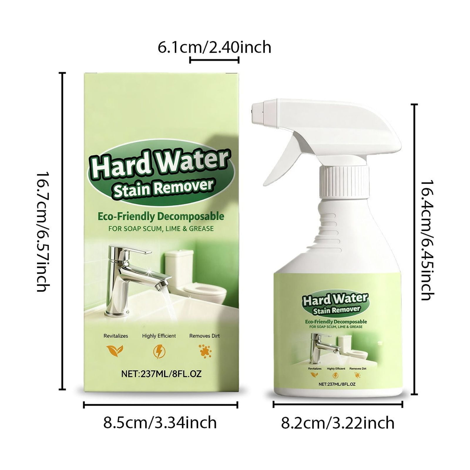 Tozuoyouz Scum Bum Cleaner, Scum Bum Hard Water Stain Remover, Scum Bum Shower Door Foaming Cleaner For Shower, Glass, Toilet, Tub & Sink Green 237Ml
