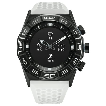 Citizen CZ Smart 44mm Black IP Stainless Steel Hybrid Heart Rate Smartwatch with White Silicone Strap - JX1007-12E
