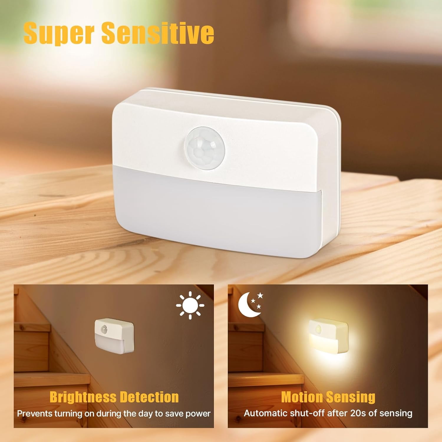 8 Pack Motion Sensor Stair Light for Indoor, Battery Operated Closet Lights, Wireless Stick on Anywhere Hallway Lamp, Portable Led Night Lamps for Bedroom Under Cabinet Kitchen, Always-On Sensor