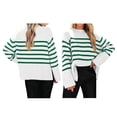 thumbnail image 2 of Women'S Striped Knit Oversized Fall Sweaters 2025 Trendy Clothes Crewneck Winter Pullover Sweater Side Split Green XXL, 2 of 6