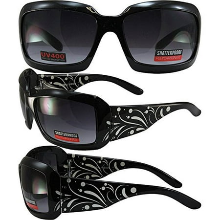 Global Vision Passion Sunglasses Laser Etched Decorated Black Frames Smoke Lens