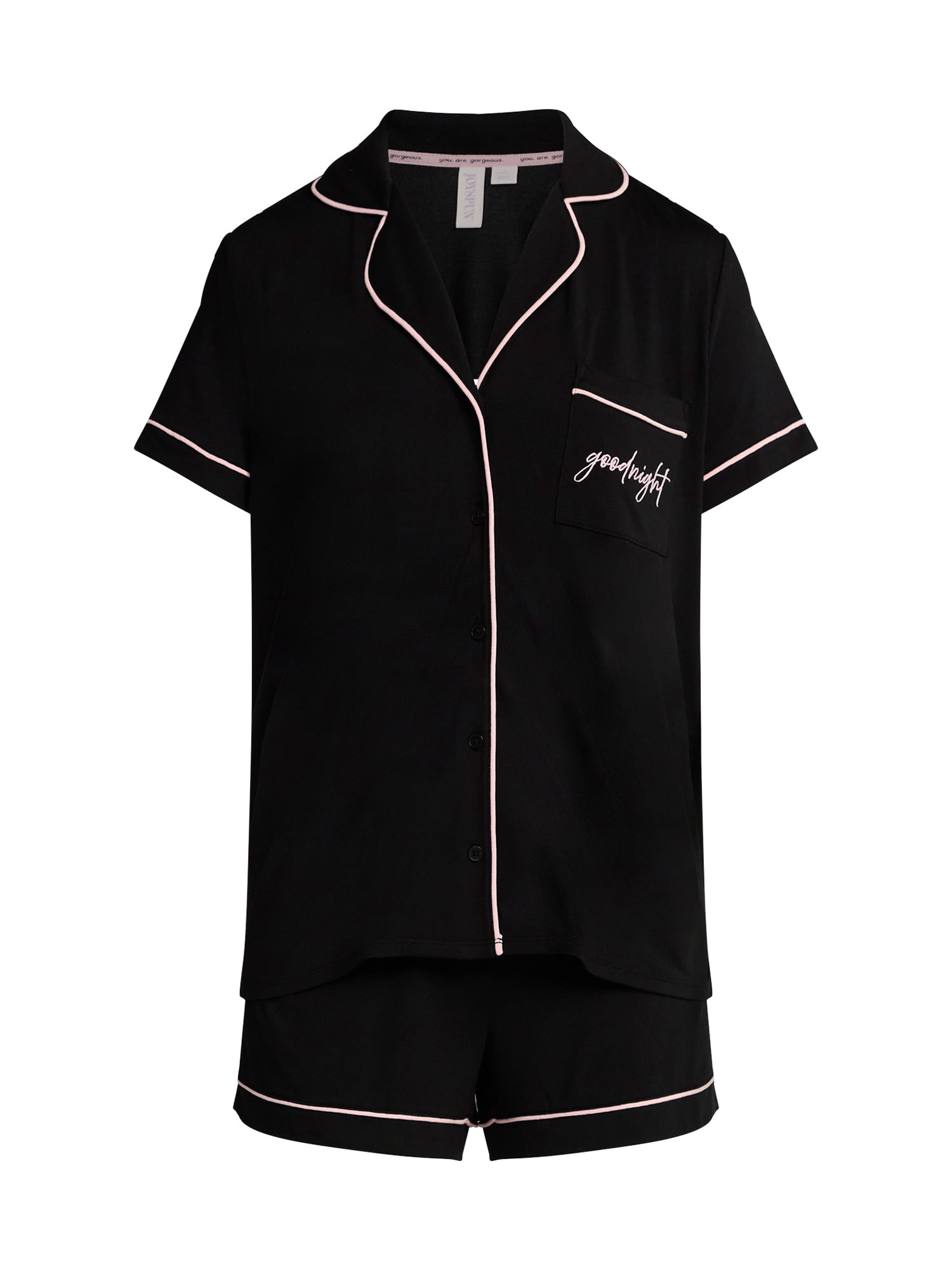 Joyspun Women’s Dreamy Soft Collection Notch Collar Knit Top and Boxer Shorts Pajama Set, Sizes XS-3X