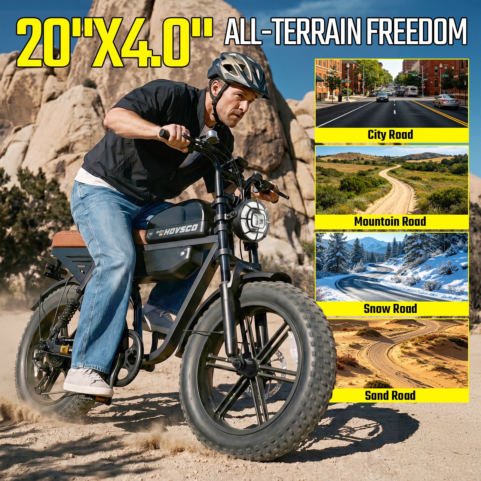 HOVSCO Electric Bike for Adults, 750W Motor, 48V/15AH+25AH Dual Batteries, 20'' Fat Tire E-Mountain Bike, 7-Speed E-Bike Full Suspension UL2849