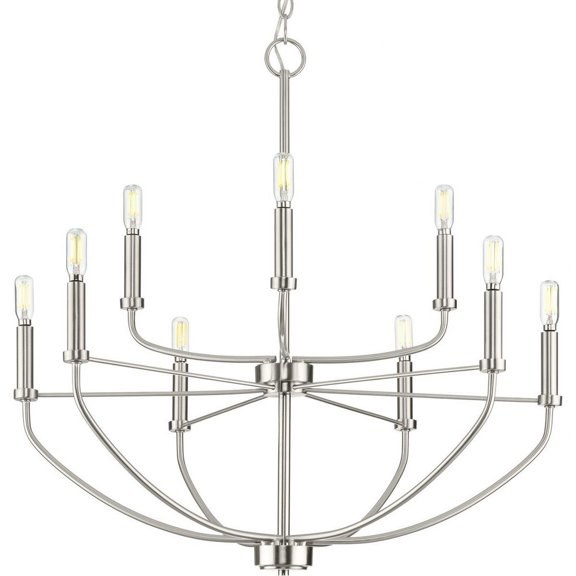 P400228-009-Progress Lighting-Leyden - 9 Light Chandelier-Brushed Nickel Finish    -Traditional Installation