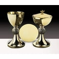 thumbnail image 2 of 8" Catholic Church Gold Gilded Priest Chalice & Paten Sacred Vessel Fish Node, 2 of 2