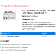 thumbnail image 2 of Head Gasket Set - Compatible with 2001 - 2004 Dodge Intrepid 2.7L V6 2002 2003, 2 of 2