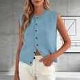 thumbnail image 2 of Miluxas Women Spring Casual Versatile Waistcoat Sleeveless Button Down Round Neck Knitted Tank Tops Solid Business Casual Outfits Blue, 2 of 5