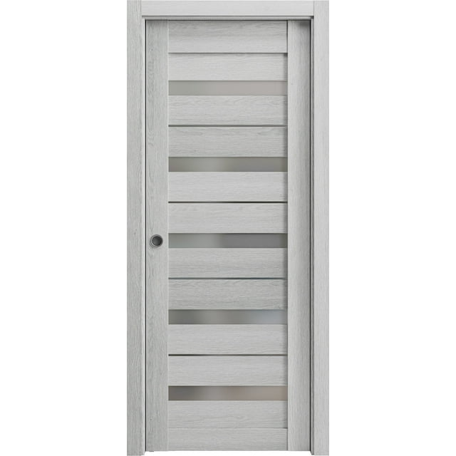 Sliding French Pocket Door 42 x 80 inches Quadro 4445 Light Grey Oak
