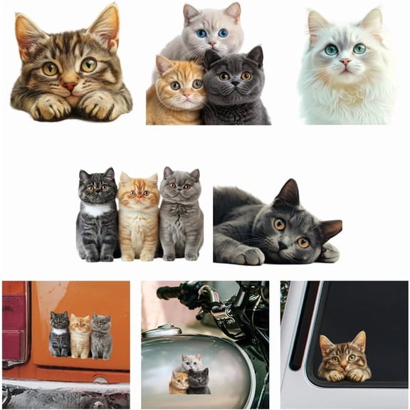 5Pcs 3D Cat Vinyl Car Sticker Cute Animal Car Decals for Vehicle Decor Cat Stickers Waterproof Self-Adhesive Vinyl Stickers Creative Craft