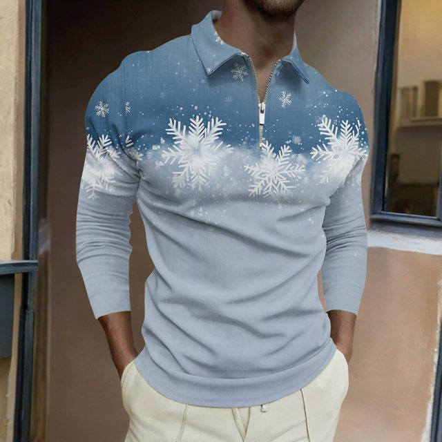 Blusa y camisa de manga larga con cuello vuelto para hombre, jersey con cremallera y solapa estampada, blusa de manga larga con cuello vuelto, blusa de poliéster para hombre