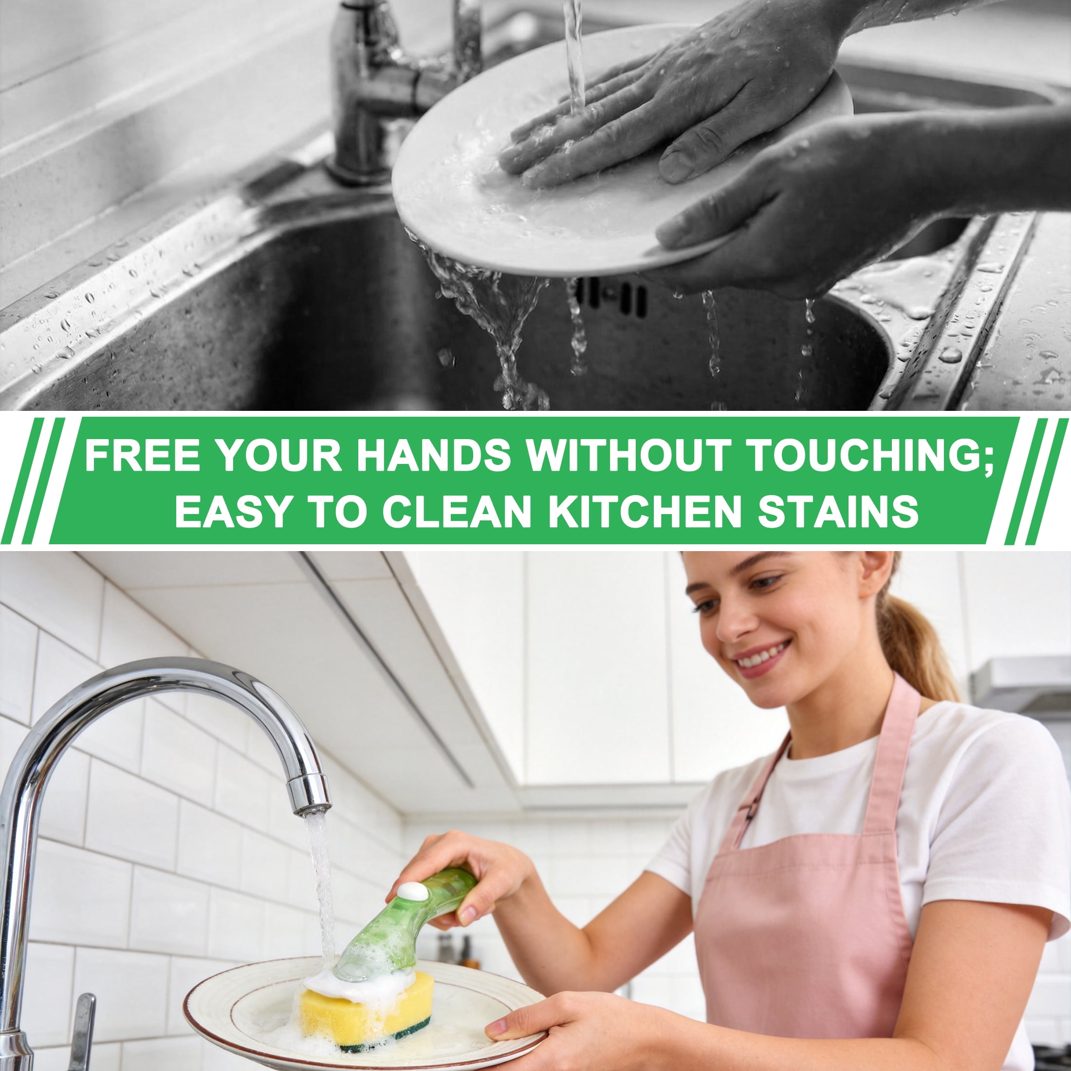 Dish Brush with Soap Dispenser, Kitchen Cleaning Sponge Brush with 7 Refills, Non-Scratch Dish Wand for Dishes, Pots, Pans