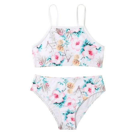 

Girls 2 Piece Swimsuit Floral Bikini Set Thin Straps Bathing Suit Size 7 Years-11 Years