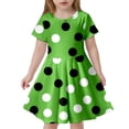 thumbnail image 1 of Robes Décontractées pour Filles, Été, Imprimé à Pois, Col Ras du Cou, Manches Courtes, Coupe Ajustée, Ligne A, Robe d'Été Mode, Vêtements de Sport, Vert, 6-7 Ans, 1 of 5