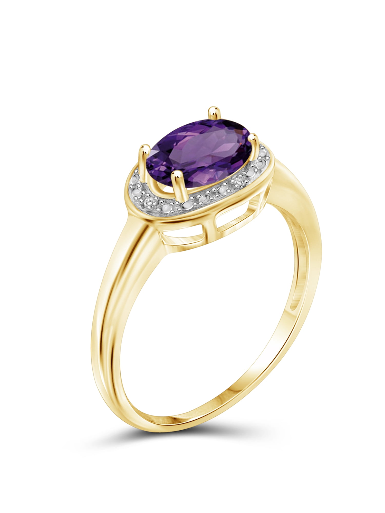 JewelersClub Amethyst Ring Birthstone Jewelry – 1.33 Carat Amethyst 14K Gold Plated Silver Ring Jewelry with White Diamond Accent – Gemstone Rings with Hypoallergenic 14K Gold Plated Silver Band