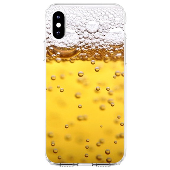 DistinctInk Clear Shockproof Hybrid Case for iPhone X / XS (5.8" Screen) - TPU Bumper, Acrylic Back, Tempered Glass Screen Protector - Beer Glass Foam Bubbles