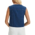 thumbnail image 3 of Women's Cropped Denim Vest V Neck Western Button Up Sleeveless Jean Waistcoat Jacket M Dark Blue, 3 of 6