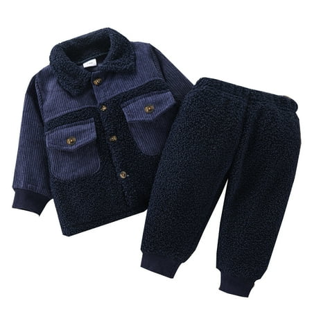 

Toddler Boys Winter Long Sleeve Patchwork Cord Kids Tops Coat Pants 2PCS Outfits Set