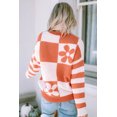 thumbnail image 2 of I AM A FASHION JUNKY Brown Checkered Floral Print Striped Sleeve Sweater, 2 of 8