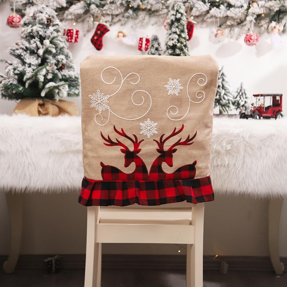 Xmas Elk Dining Room Happy Christmas Elastic Stretch Chair Seat Covers Slipcover 