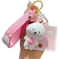 thumbnail image 1 of HSYHERE Men Women Boys Girls Silicone Cute PVC Cartoon Animal Keychain Creative New Year Gift Bags Doll Pendant Car Key Pendant Metal Key Ring-Rabbit, 1 of 4
