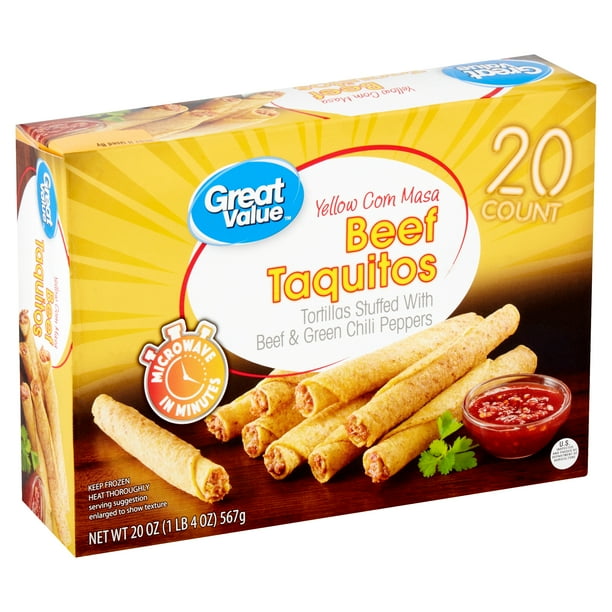 Great Value Yellow Corn Masa Beef Taquitos, 20 count, 20 oz Walmart