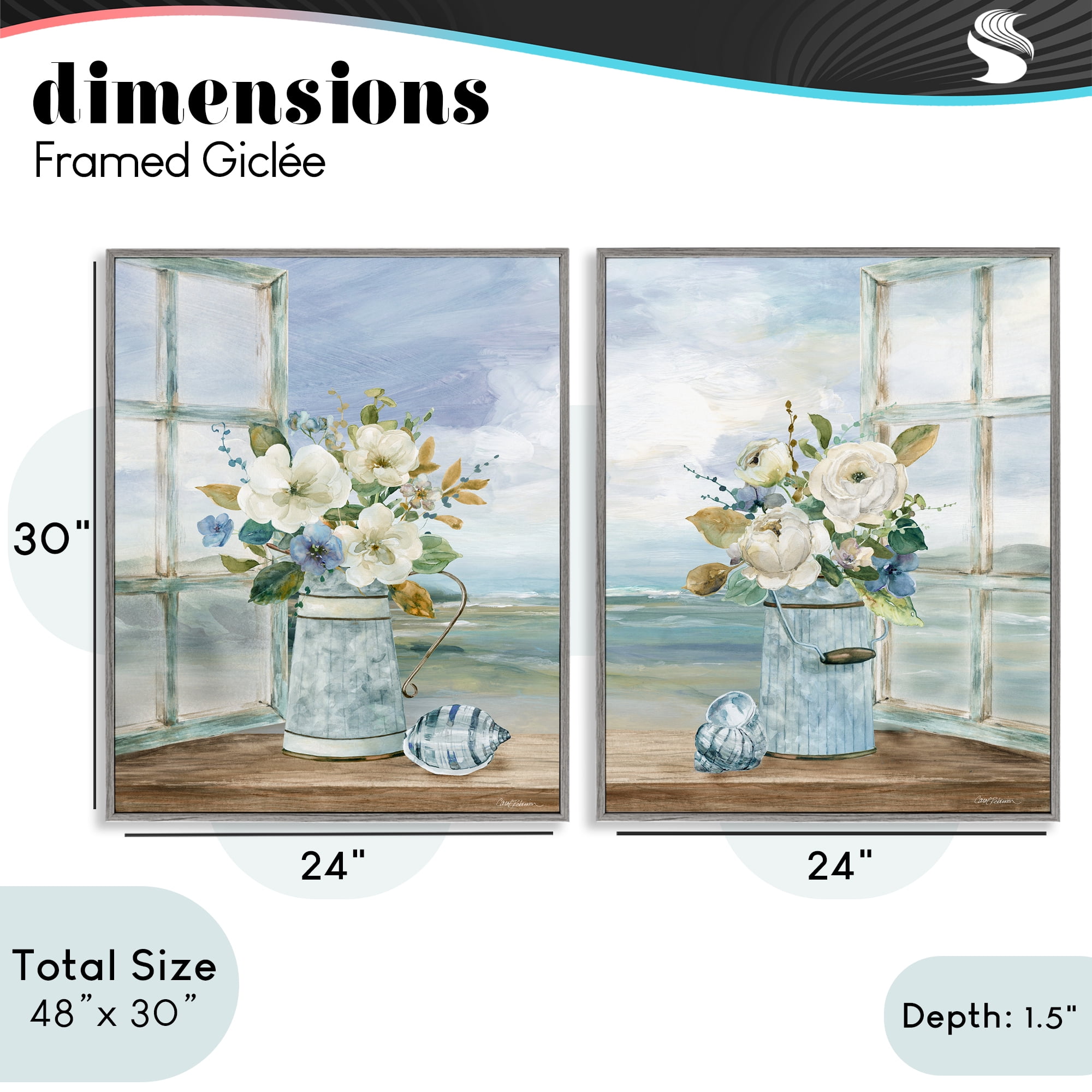 Stupell Industries Seaside Bouquets in Window 2 Piece Gray Framed Giclee Art Set, design by Carol Robinson