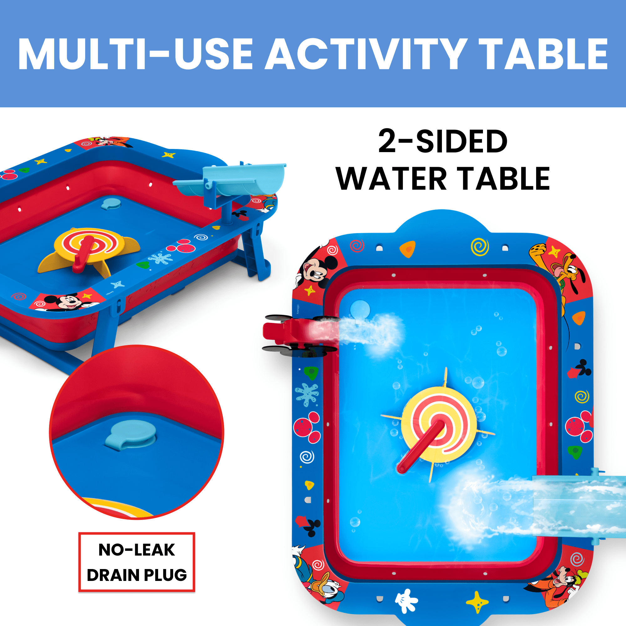 Disney Mickey Mouse Water Activity Table by Delta Children - Collapsible & Portable - Ideal for Travel, Blue