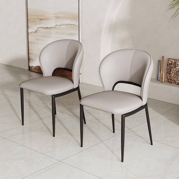 NO Assembled PU Leather Dining Chairs Set of 2 with Black Metal Legs, Comfy Kitchen Chairs High Back Single Leisure Chairs Armless Makeup Chairs for Living Dining Room, Gray