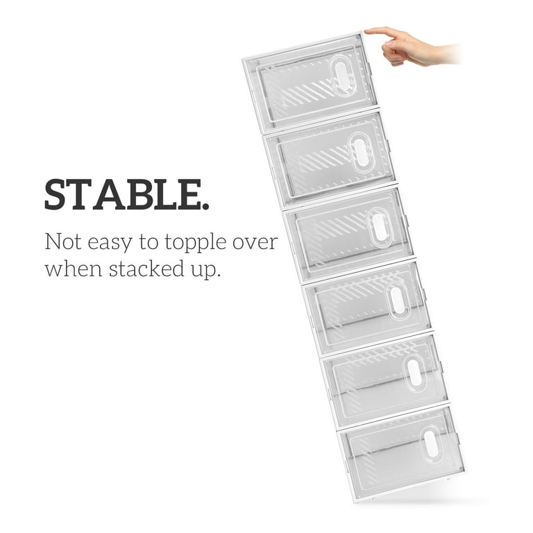 Zimtown Sturdy Shoe Boxes Pack of 12 Stackable Shoe Storage Organizer for  Closet Entryway Foldable Display Shoe Rack Shelf, Clear Plastic, White