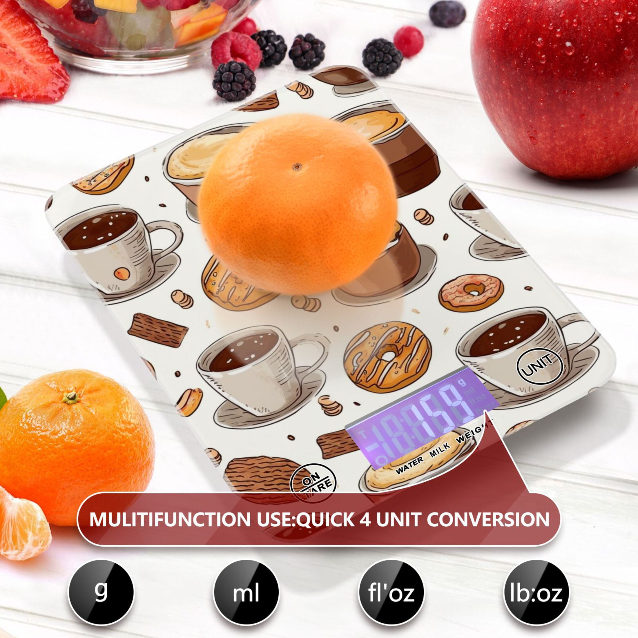 Donuts Coffee Biscuits Food Scale Digital Kitchen Scale Waterproof Tempered Glass Tare Function 11 lb for Baking Cooking Meal Prep