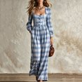 thumbnail image 2 of Wenini Women's Fashion Button Plaid Print Jumpsuit Casual Long Sleeve Wide Neck Wide Leg Jumpsuit, 2 of 5