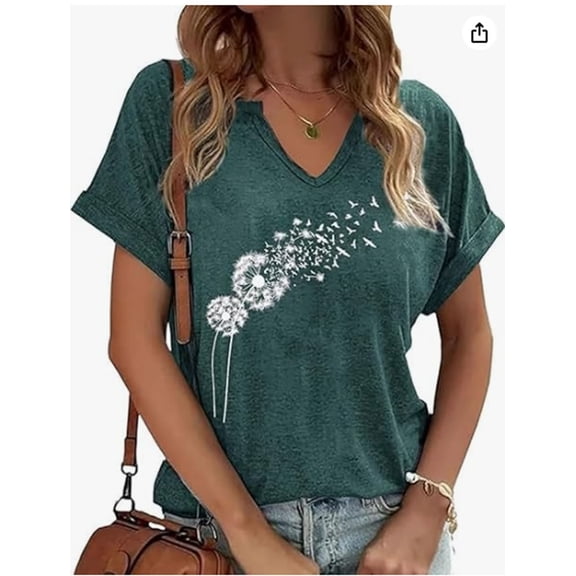 XIAOCHA Women's Floral Print T Shirt Short Sleeve V Neck Bohemian Relaxed Casual Top