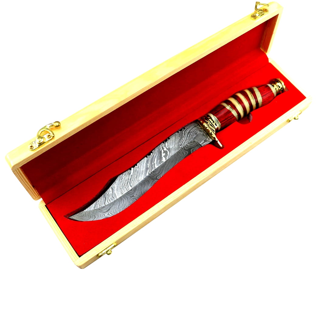 TheBoneEdge 13' Damascus Steel Fixed Blade Hand Forged Bone & Wood Handle Knife