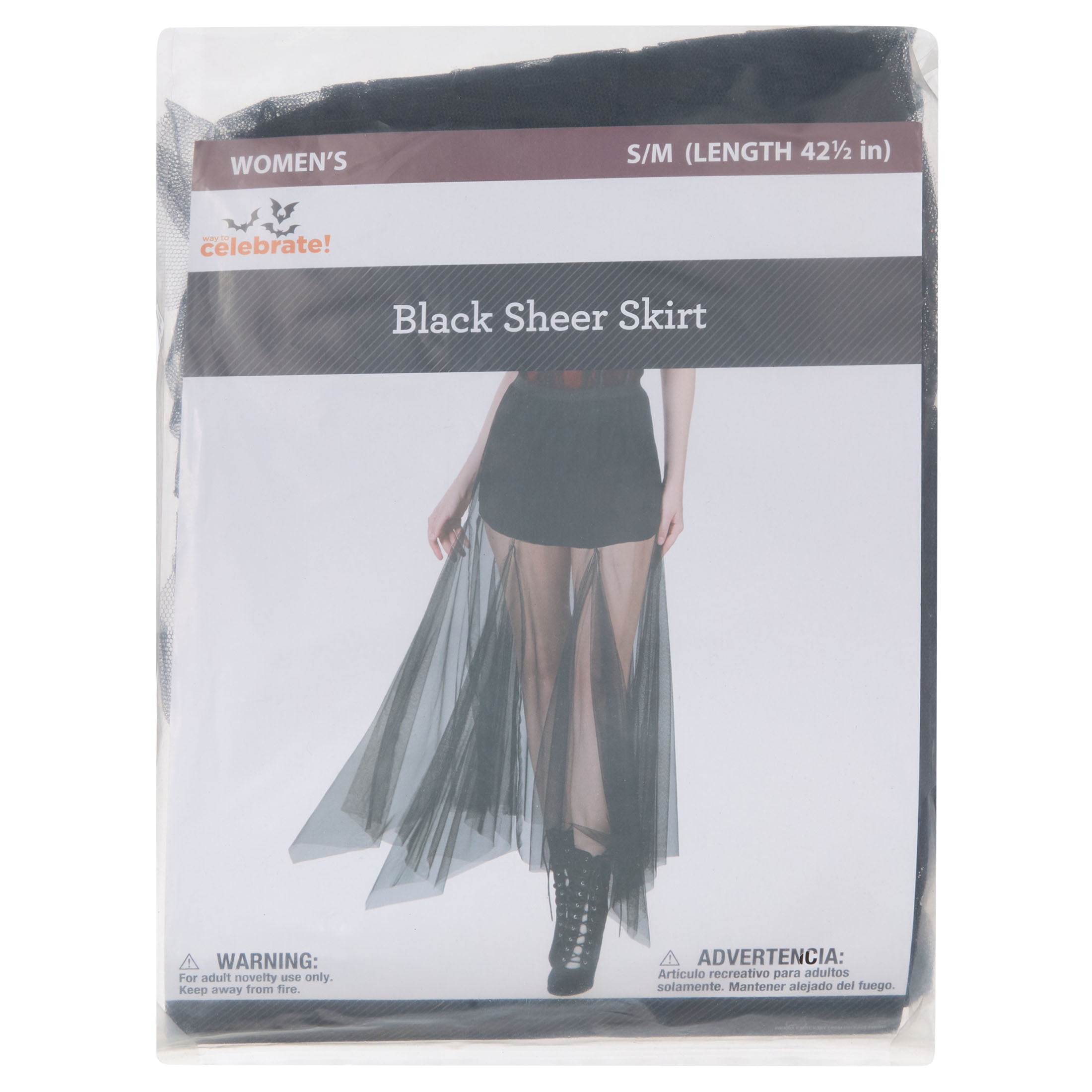 Sheer Skirt Costume Accessory for Adults, Black, S/M, Halloween by Way To Celebrate