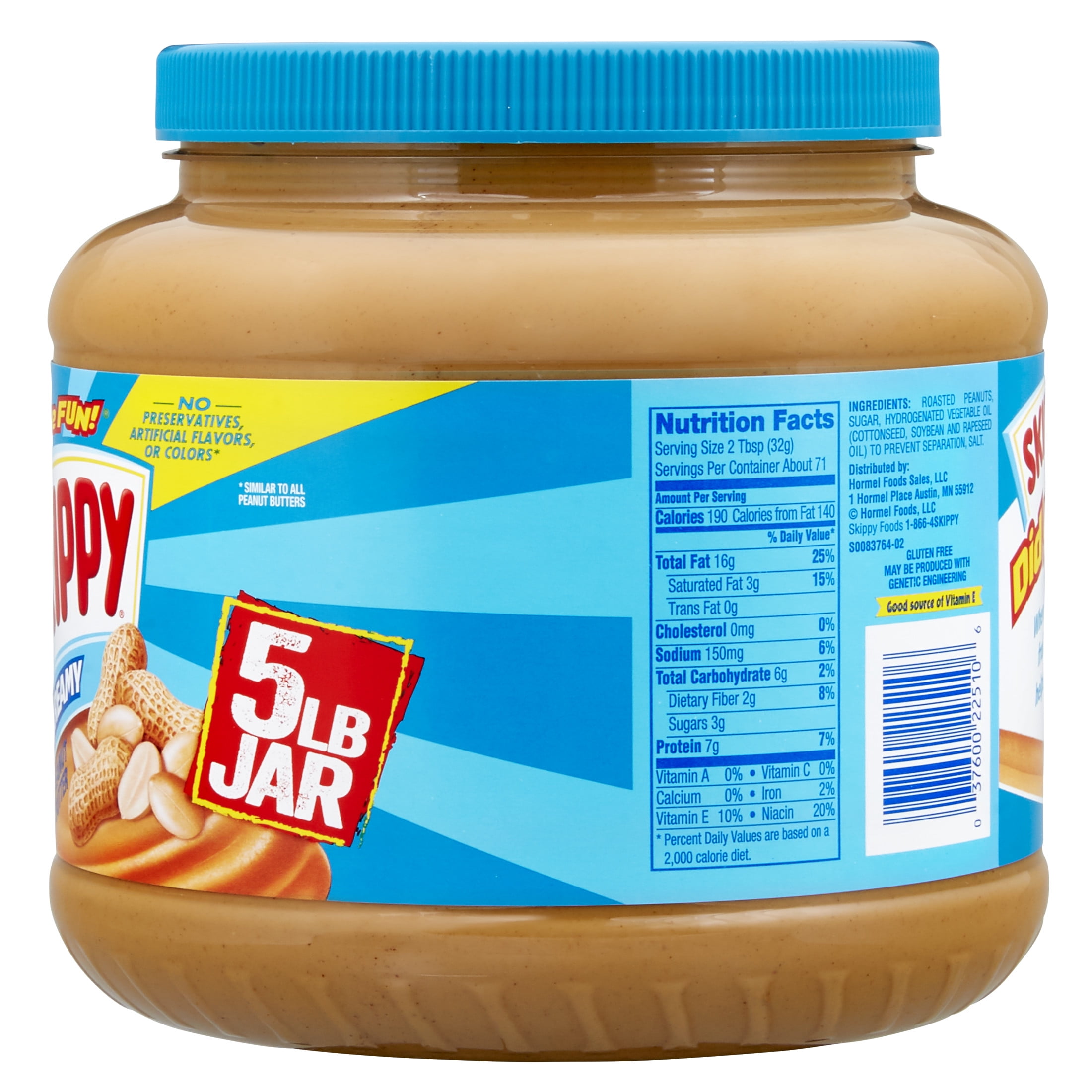 (2 pack) SKIPPY Peanut Butter, Creamy, 7 g Protein Per Serving, Shelf-Stable, 80 oz Plastic Jar