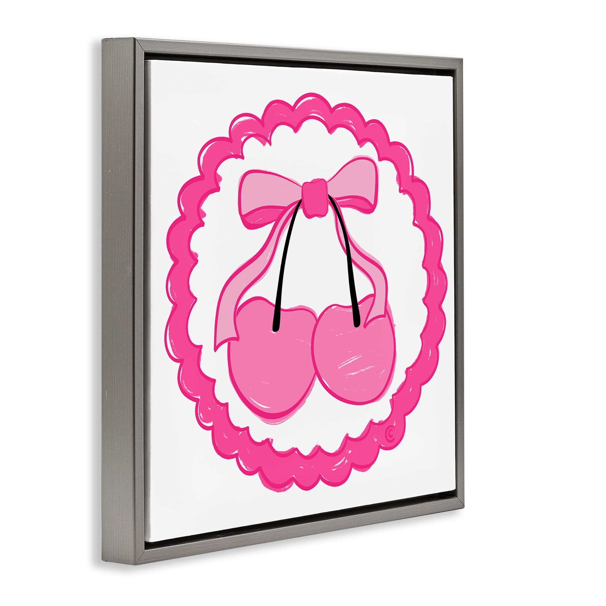 Stupell Industries Pink Cherries & Bow Food & Beverage Painting Gray Floater Framed Canvas Art Print Wall Art, 18 x 18