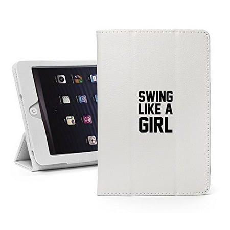 For Apple iPad Mini 1/2/3 White Faux Leather Magnetic Smart Case Cover Swing Like A Girl Golf Softball (Best Golf Swing App For Ipad)