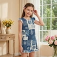 thumbnail image 4 of ZIATUBLE4S Blue Flower Patchwork Print Girls Summer Casual Playsuit Flutter Sleeves Short Jumpsuit Button Round Neck Kids Romper Elastic Waist Relaxed Fit Comfort Outfit with Pockets for 7-8 Y, 4 of 6