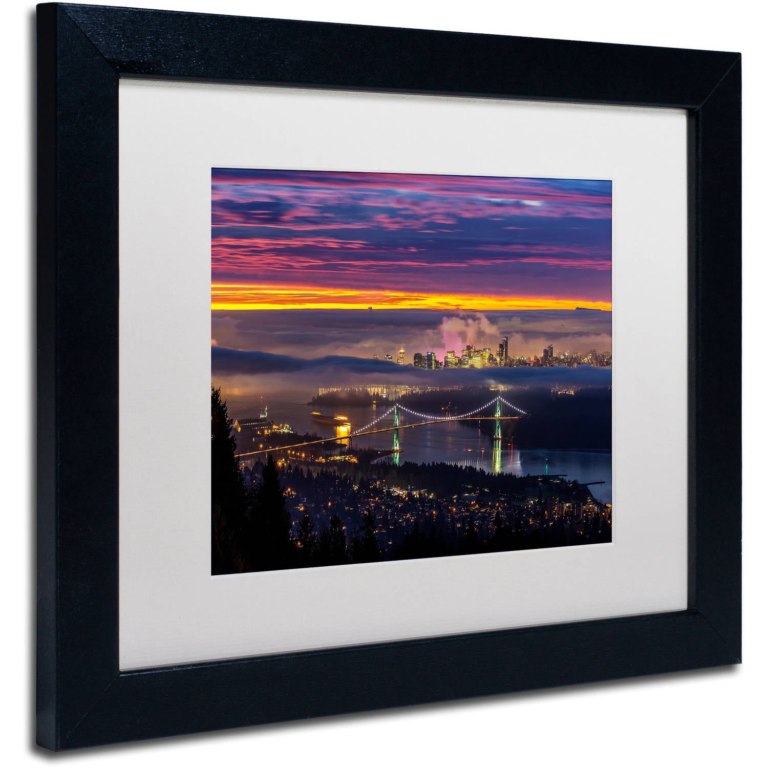 Trademark Fine Art 'West Vancouver Sunrise' Canvas Art by Pierre Leclerc, White Matte, Black Frame