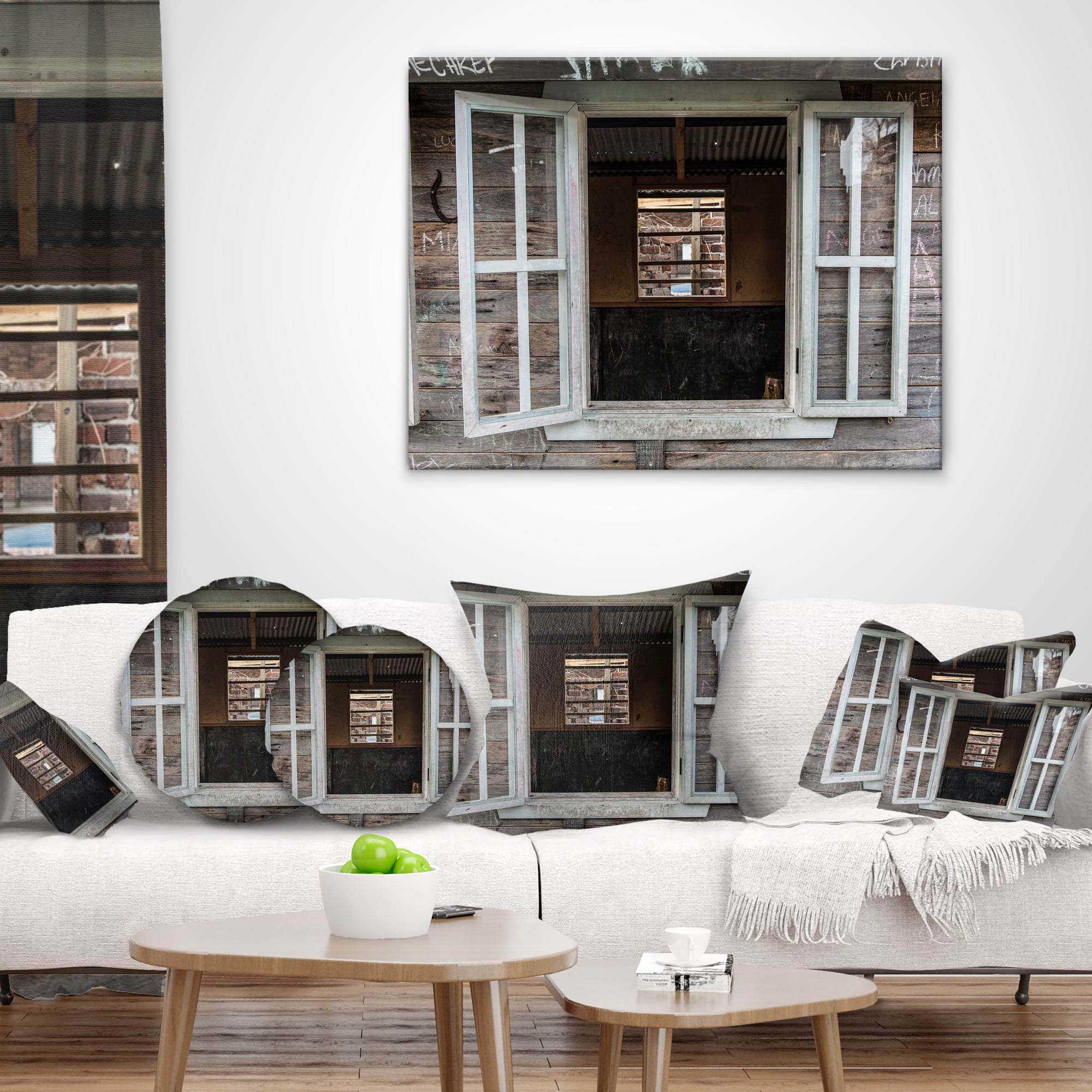 Designart Wooden Walls and Windows - Landscape Printed Throw Pillow - 12x20