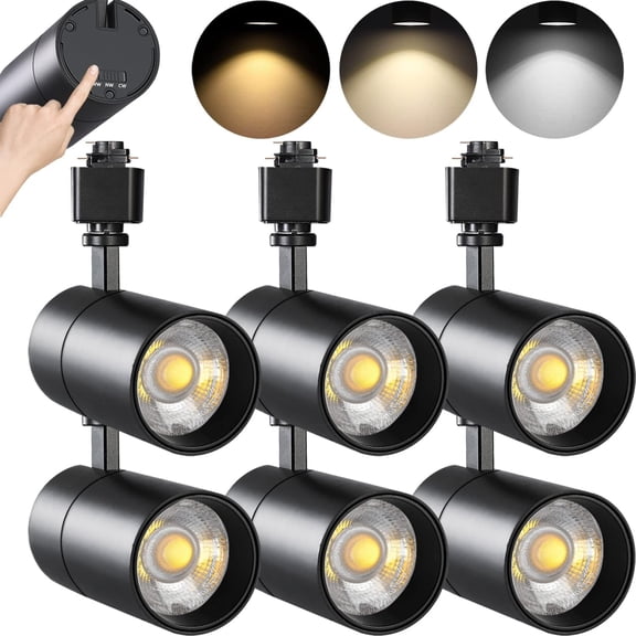 VANoopee 3-Color 20W Dimmable LED Track Lighting Heads H Type - Bright Track Light Fixtures Ceiling Spotlight for Kitchen, 3000K 4000K 5000K Selectable, 6 Pack, Flicker Free CRI90+ 36 2000lm Black