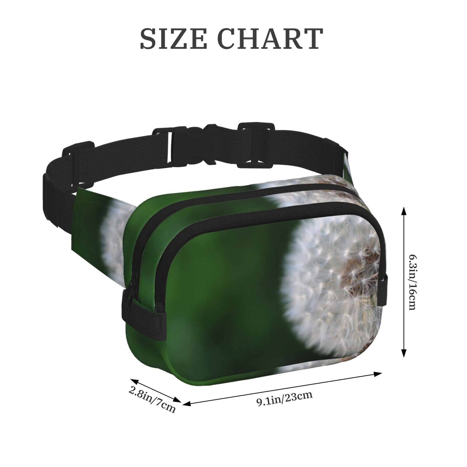 Rateoe Dandelion Print Fanny Pack Belt Bag for Women and Men, Square Double-Layer Waterproof Waist Pack with Adjustable Strap for Hiking, Jogging, Cycling