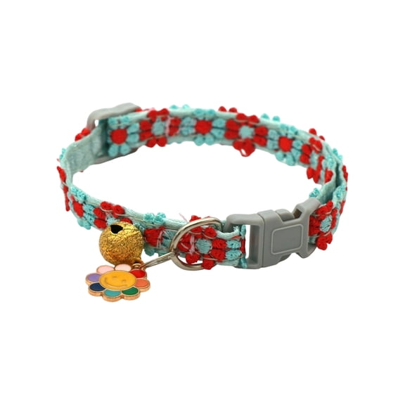 Colorful Lace Flower Cat Collar with Bell, Adjustable Breakaway Safety Necklace for Kittens & Small Dogs, Soft Fabric Puppy Collar