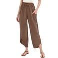 thumbnail image 2 of ZLBDYG Girls Pants Linen Summer Casual Capri Pant Drawstring Elastic High Waist Loung𝐞 Wide Leg Cropped Gauze Trouser with Pockets, 2 of 8